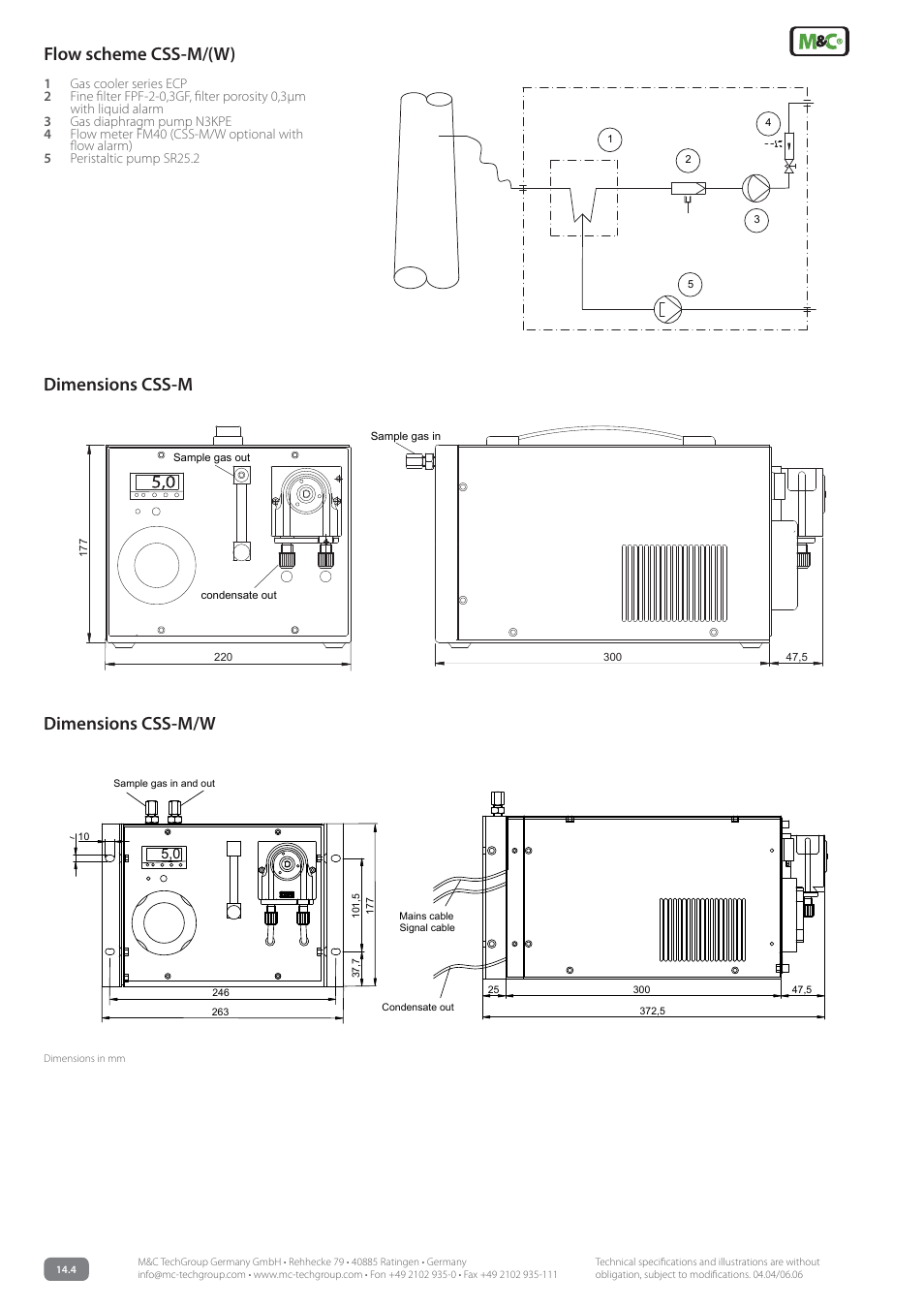 Dimensions css-m, Flow scheme css-m/(w), Dimensions css-m/w | M&C TechGroup CSS-M_W Data sheet User Manual | Page 2 / 3