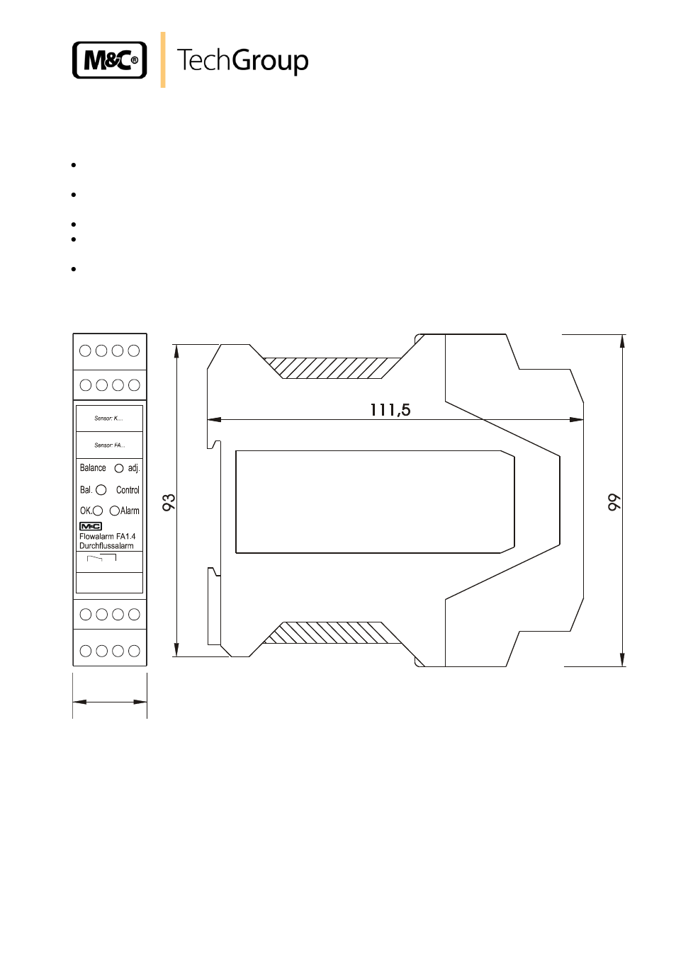 Electronic controller fa-1.4, Figure 3, Electrical connection and dimensions fa-1.4 | M&C TechGroup FA-1_2_3,bi Operator's manual User Manual | Page 13 / 24