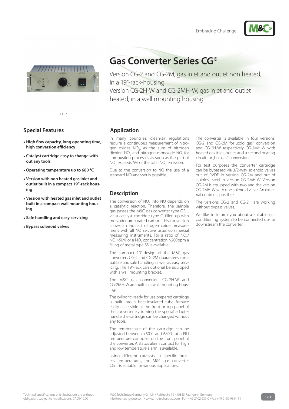 M&C TechGroup CG Series Data sheet User Manual | 2 pages