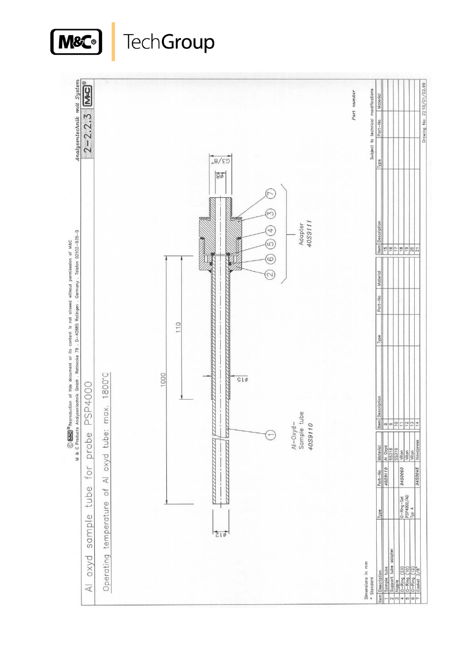 Figure 7, High temperature sample tube aluminium oxide | M&C TechGroup PSP4000-H_C_T Operator's manual User Manual | Page 23 / 24