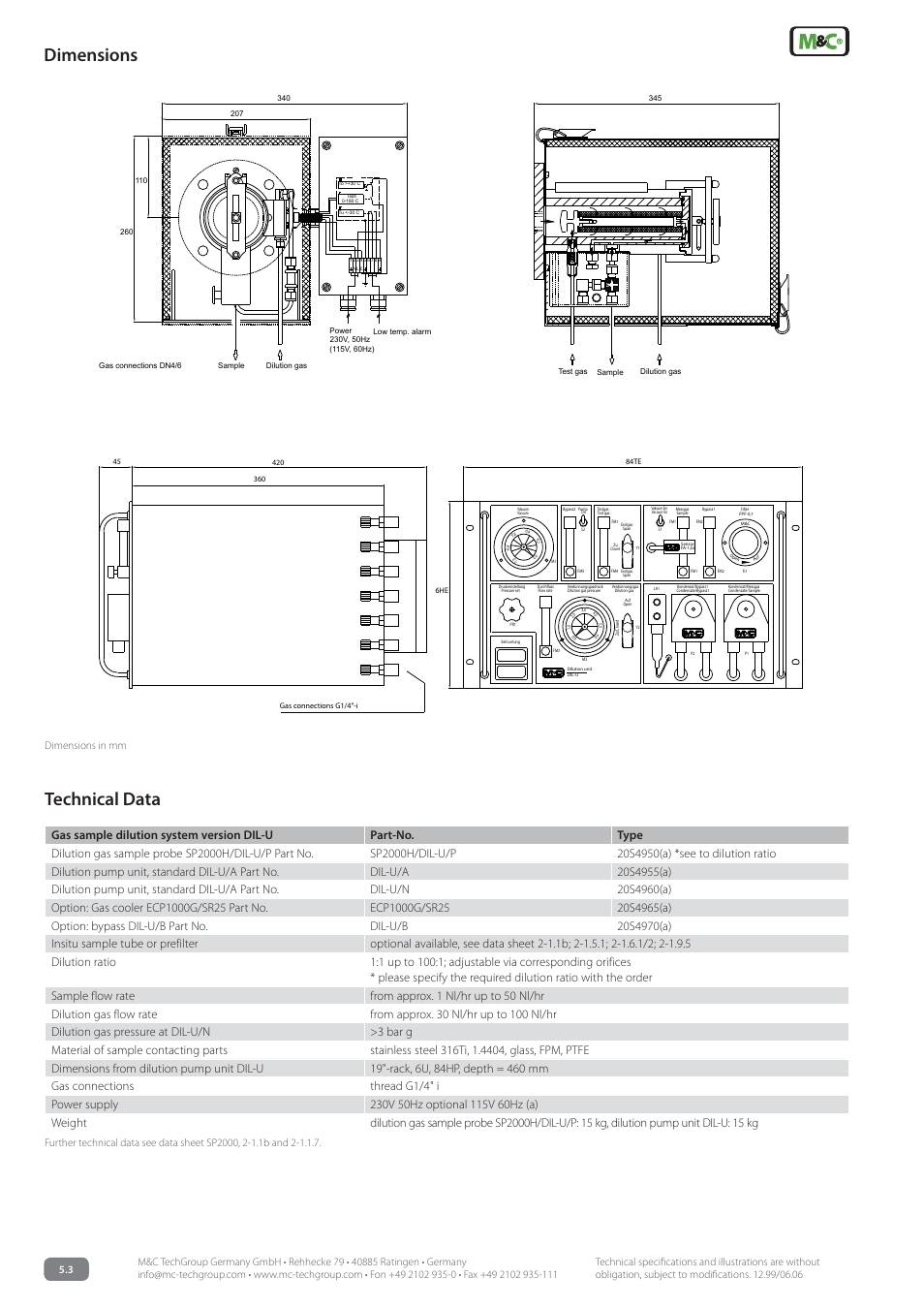Dimensions, Technical data, Dimensions in mm | M&C TechGroup DIL-U Data sheet User Manual | Page 2 / 2
