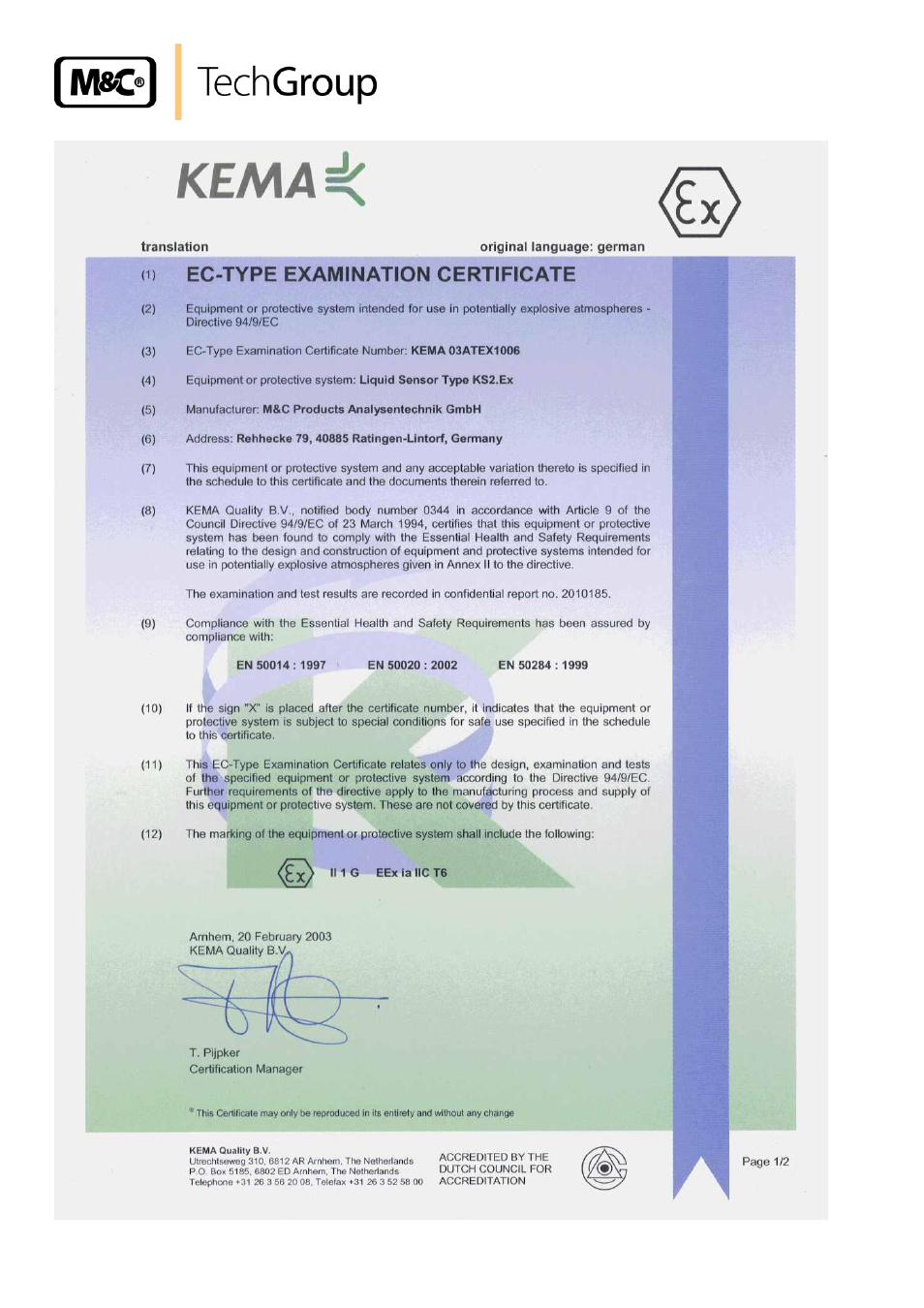 M&C TechGroup KS 2.Ex Operator's manual User Manual | Page 16 / 17