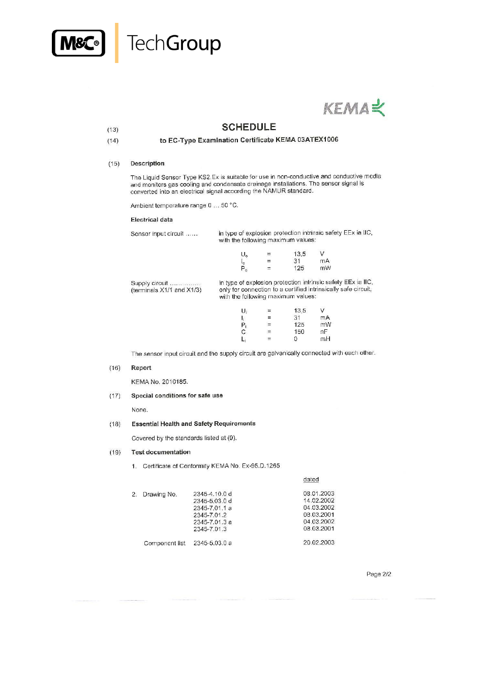 M&C TechGroup KS 2.Ex Operator's manual User Manual | Page 17 / 17