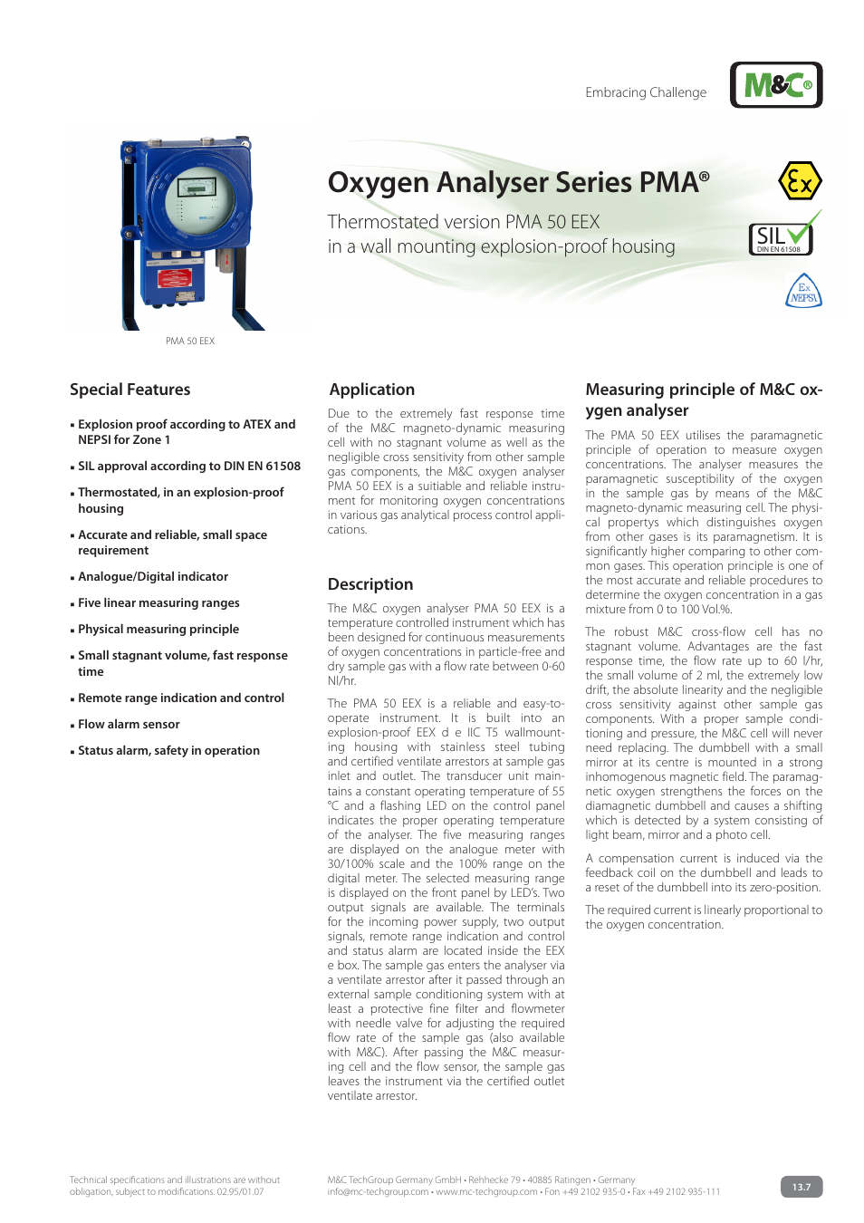 M&C TechGroup PMA 50 EEX Data sheet User Manual | 3 pages