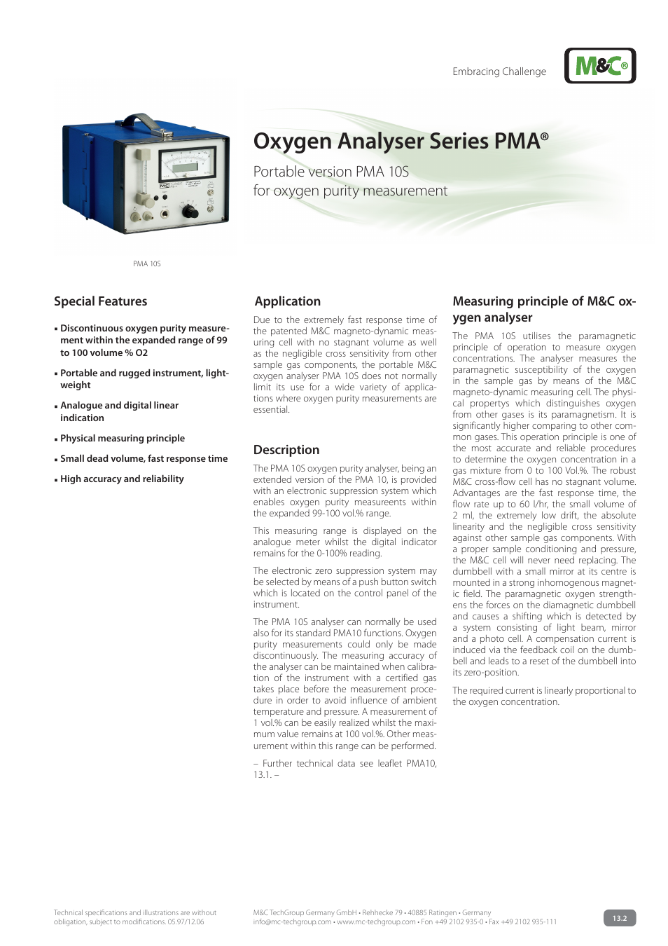 M&C TechGroup PMA 10S Data sheet User Manual | 3 pages