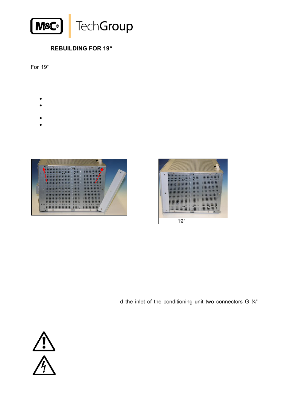 Rebuilding for 19“-rack-mounting, Supply connections, Mounting and connection of the filter | Figure 3, Rebuilding the mounting brackets | M&C TechGroup BA-C Operator's manual User Manual | Page 11 / 16