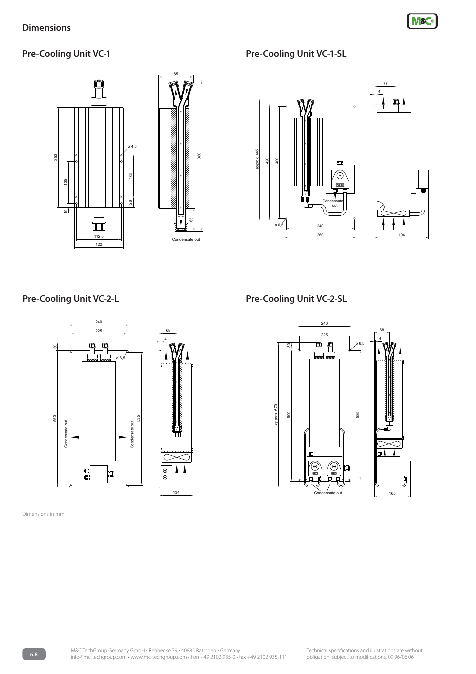 Pre-cooling unit vc-1 dimensions | M&C TechGroup VC-2-SL Data sheet User Manual | Page 2 / 3