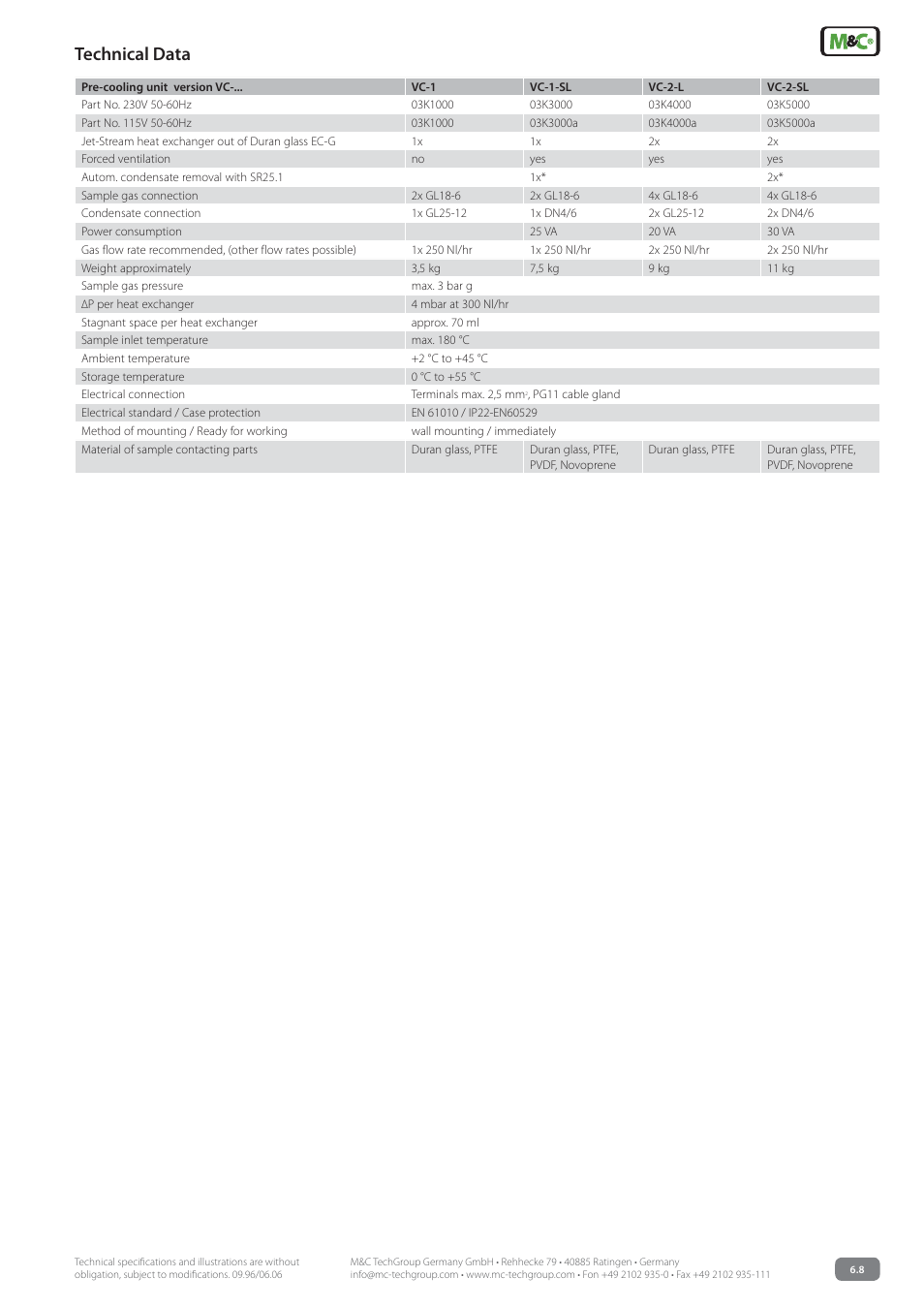 Technical data | M&C TechGroup VC-2-SL Data sheet User Manual | Page 3 / 3