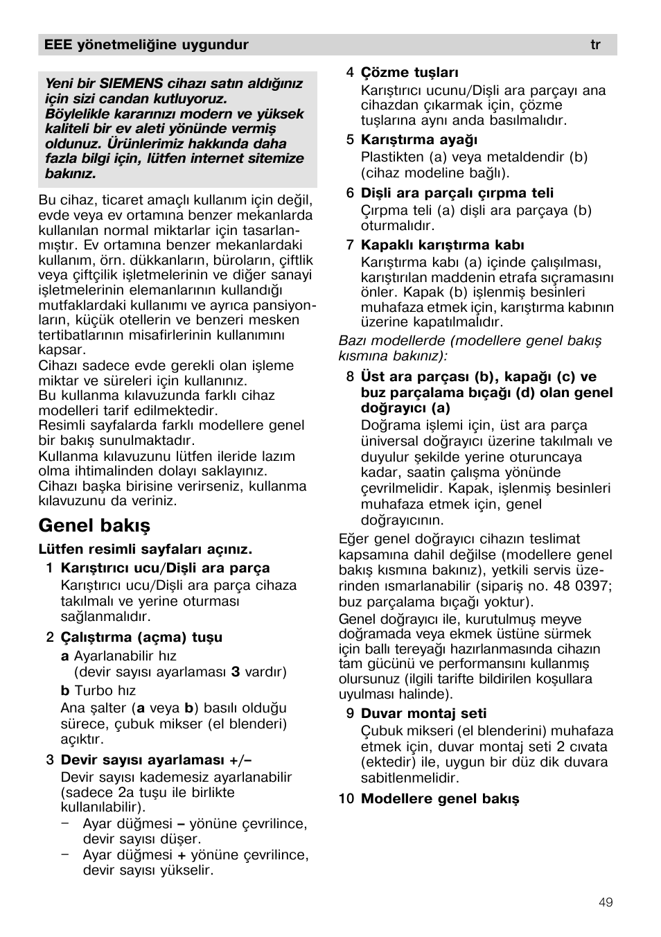 Genel bakis | Siemens MQ 5 N 398 User Manual | Page 49 / 81