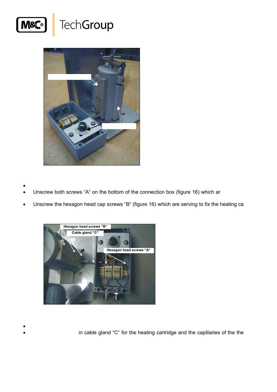 Figure 15, Figure 16, Positioning of the fixing screws and cable gland | M&C TechGroup SP2000-H320_S2 Operator's manual User Manual | Page 30 / 39