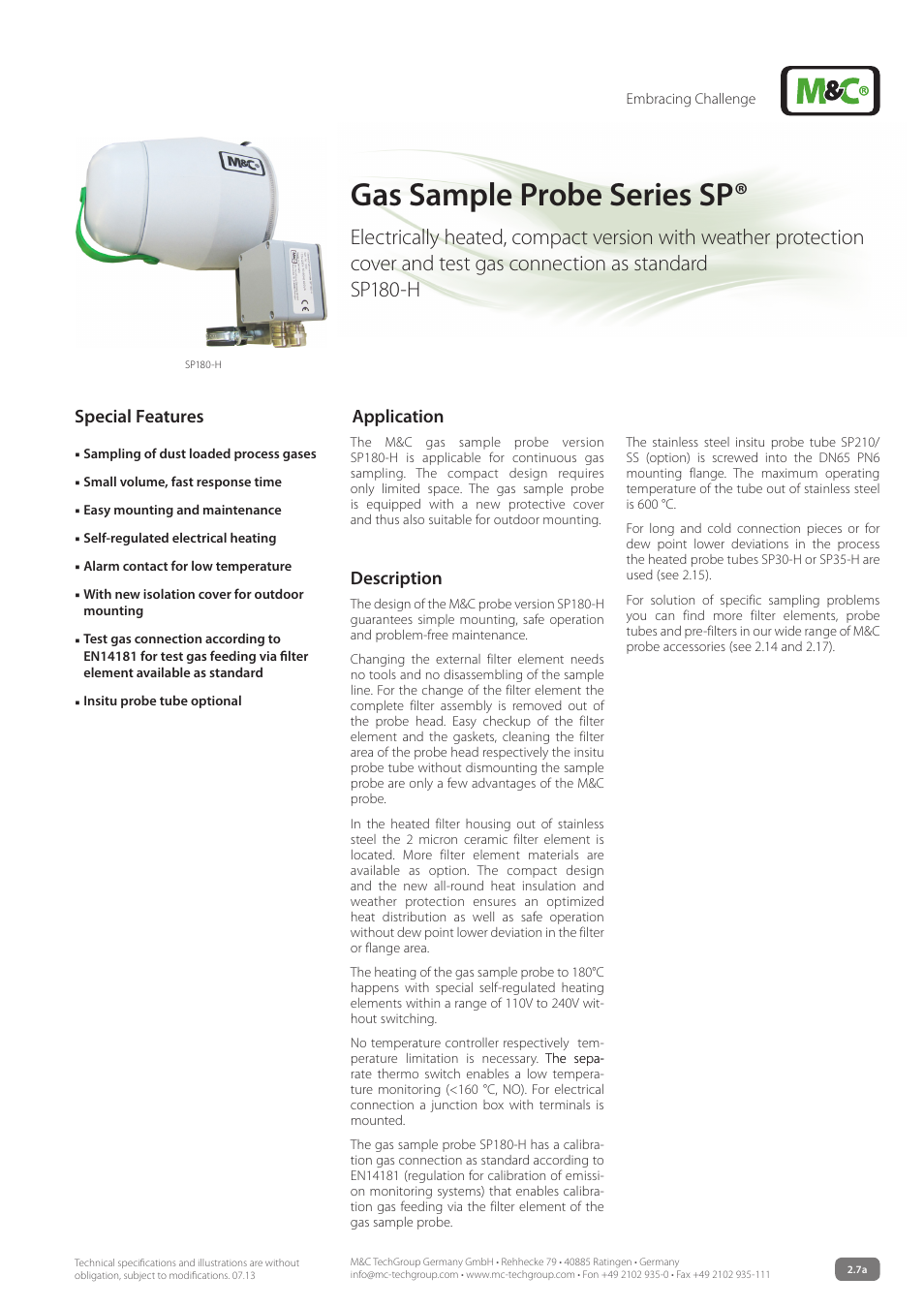 M&C TechGroup SP180-H Data sheet User Manual | 2 pages