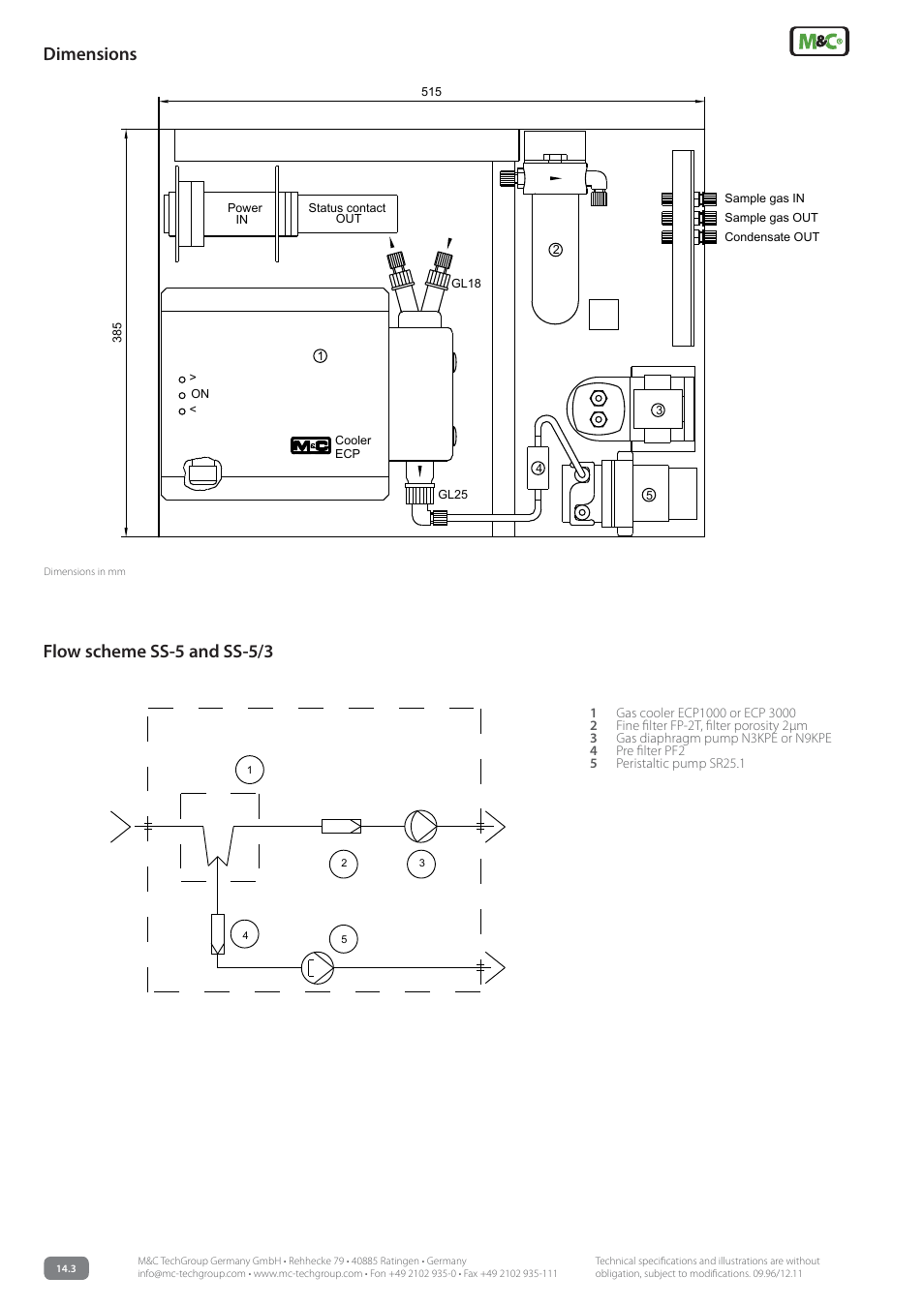 Dimensions, Flow scheme ss-5 and ss-5/3 | M&C TechGroup SS-5_3 Data sheet User Manual | Page 2 / 3