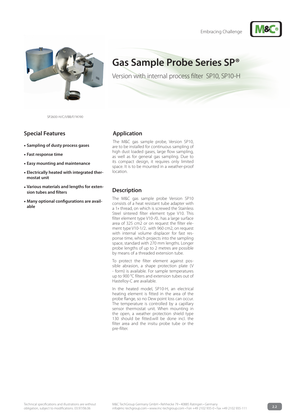 M&C TechGroup SP10-H Data sheet User Manual | 3 pages