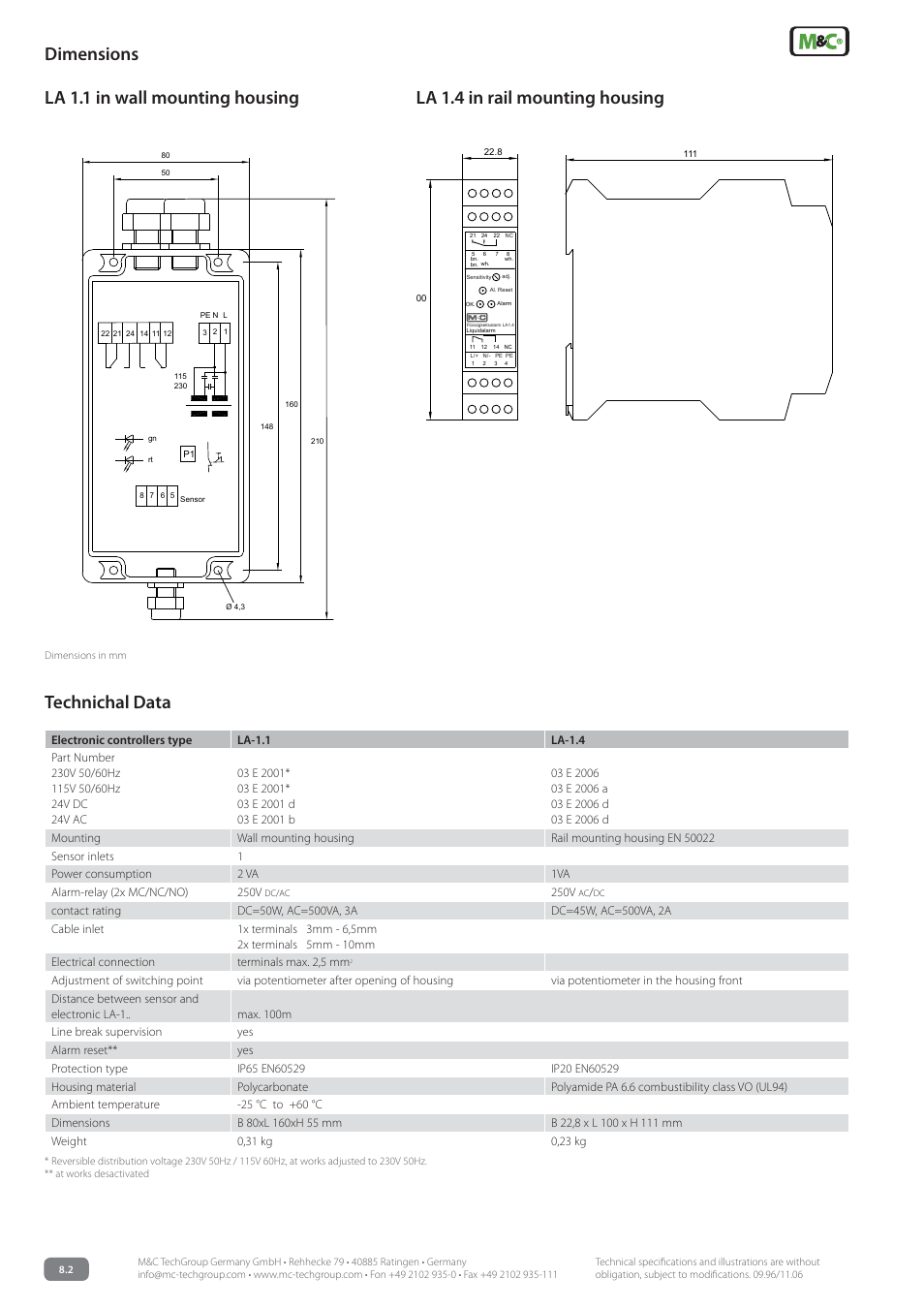 La 1.4 in rail mounting housing | M&C TechGroup LA-1.4 Data sheet User Manual | Page 2 / 2