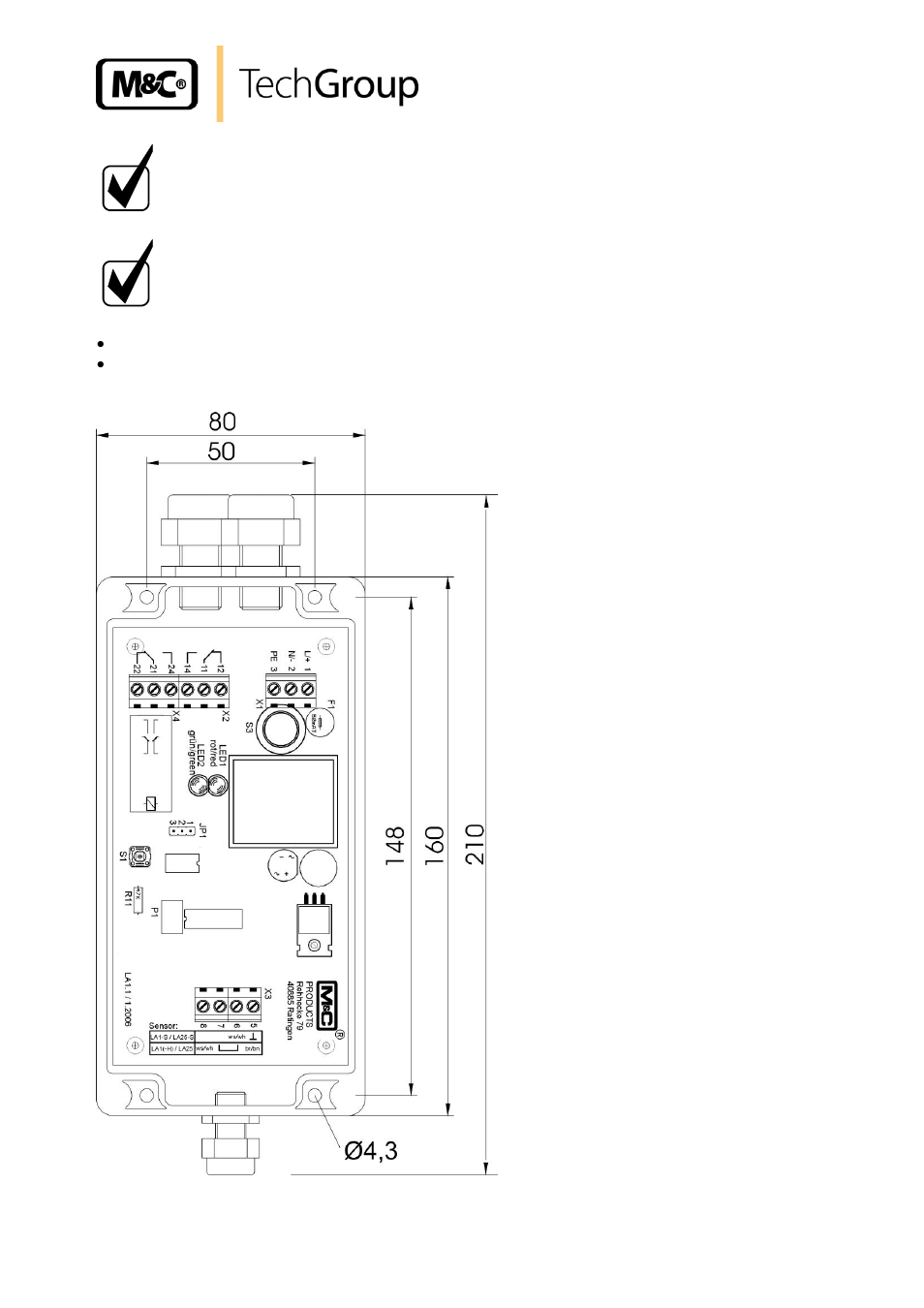 Figure 5, Electrical connection and dimensions la-1.1 | M&C TechGroup LA 1.4 Operator's manual User Manual | Page 15 / 25