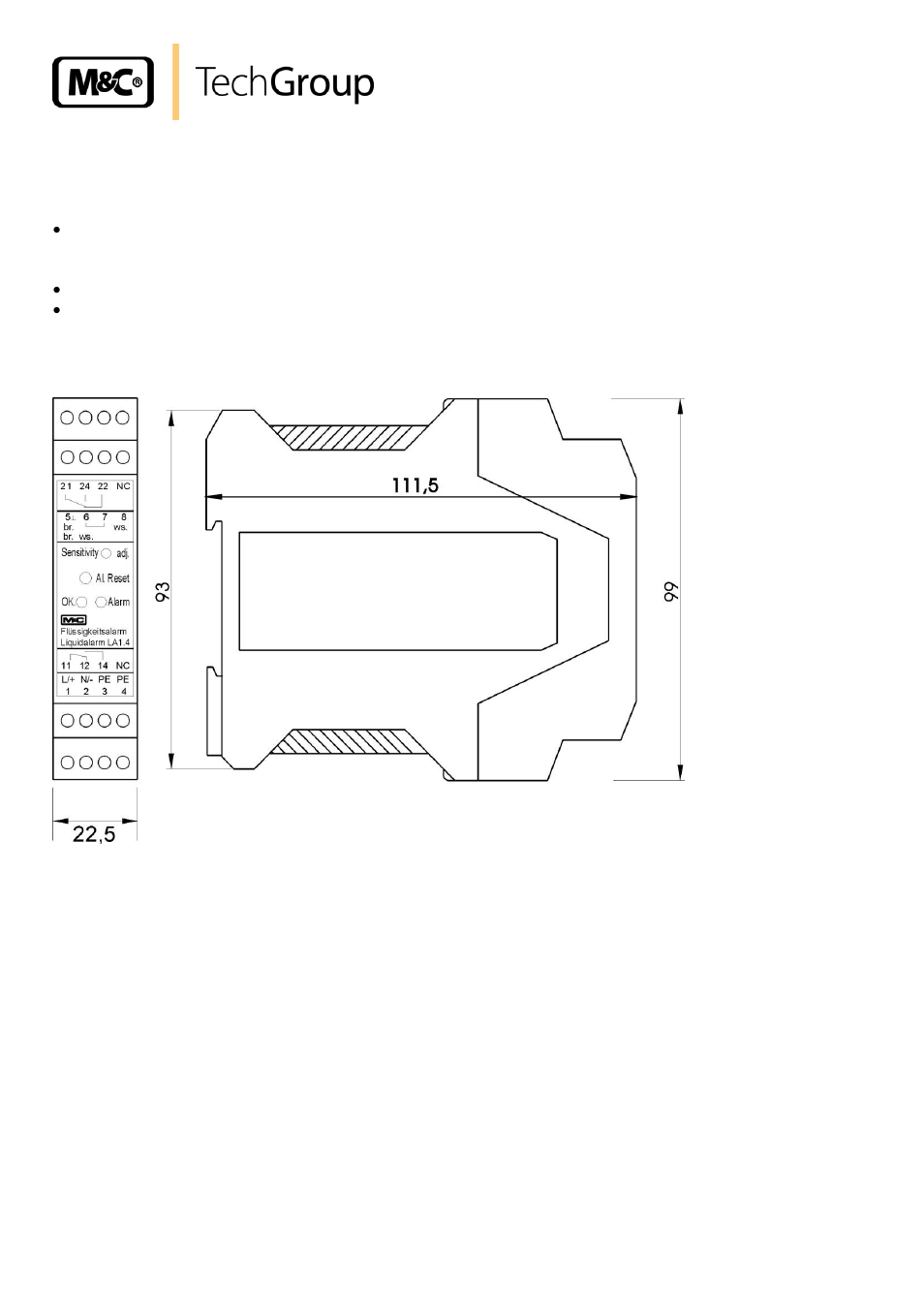 Electronic controller la-1.4, Figure 6, Electrical connection and dimensions la-1.4 | M&C TechGroup LA 1.4 Operator's manual User Manual | Page 16 / 25
