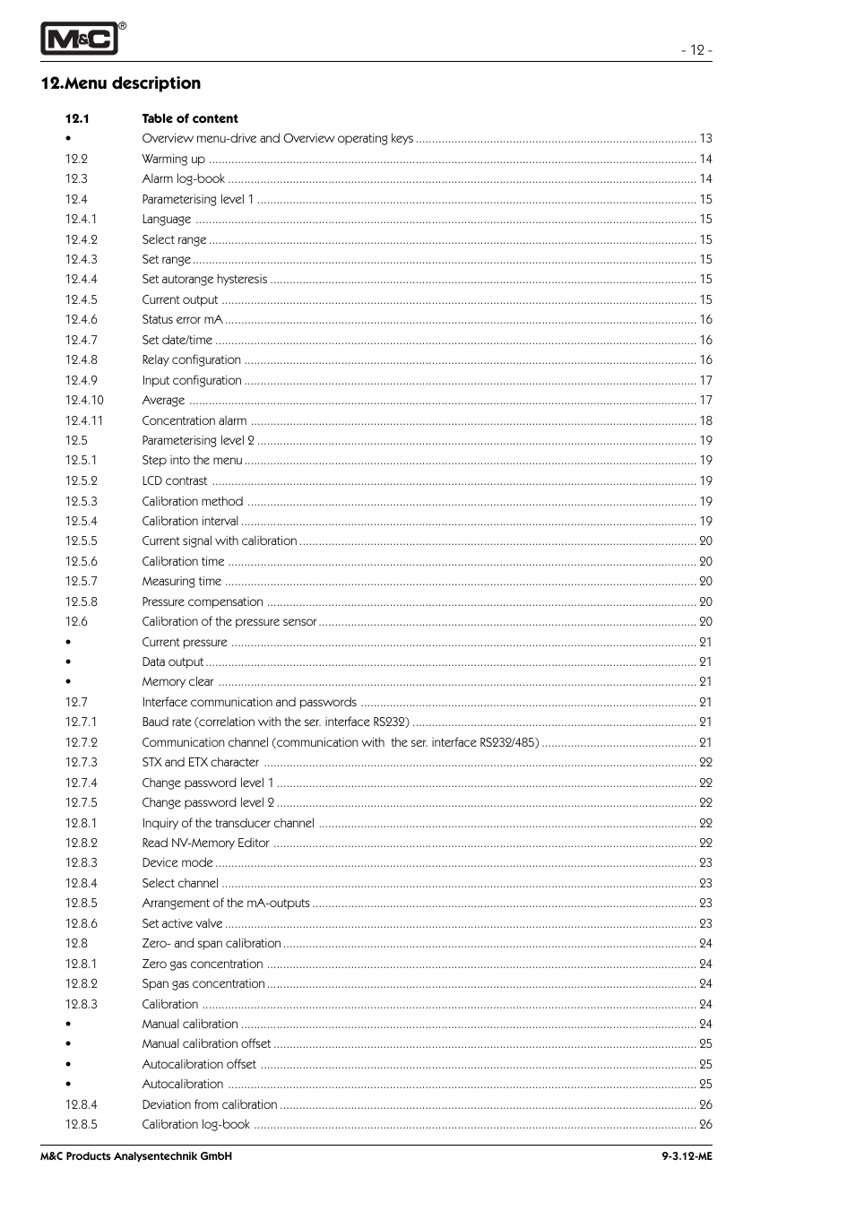 Menu description | M&C TechGroup PMA 100 Operator's manual User Manual | Page 12 / 35