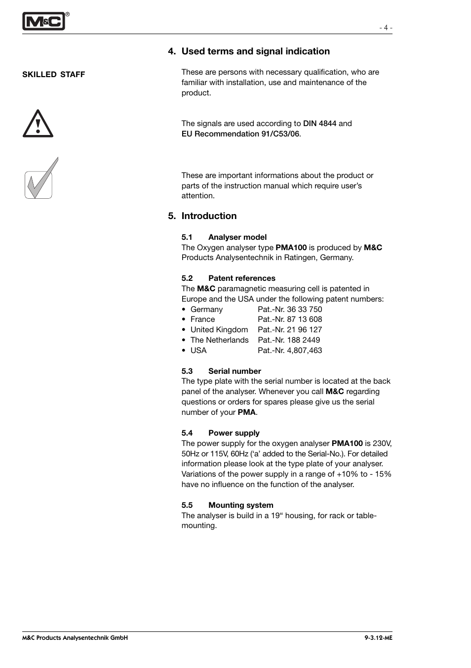M&C TechGroup PMA 100 Operator's manual User Manual | Page 4 / 35