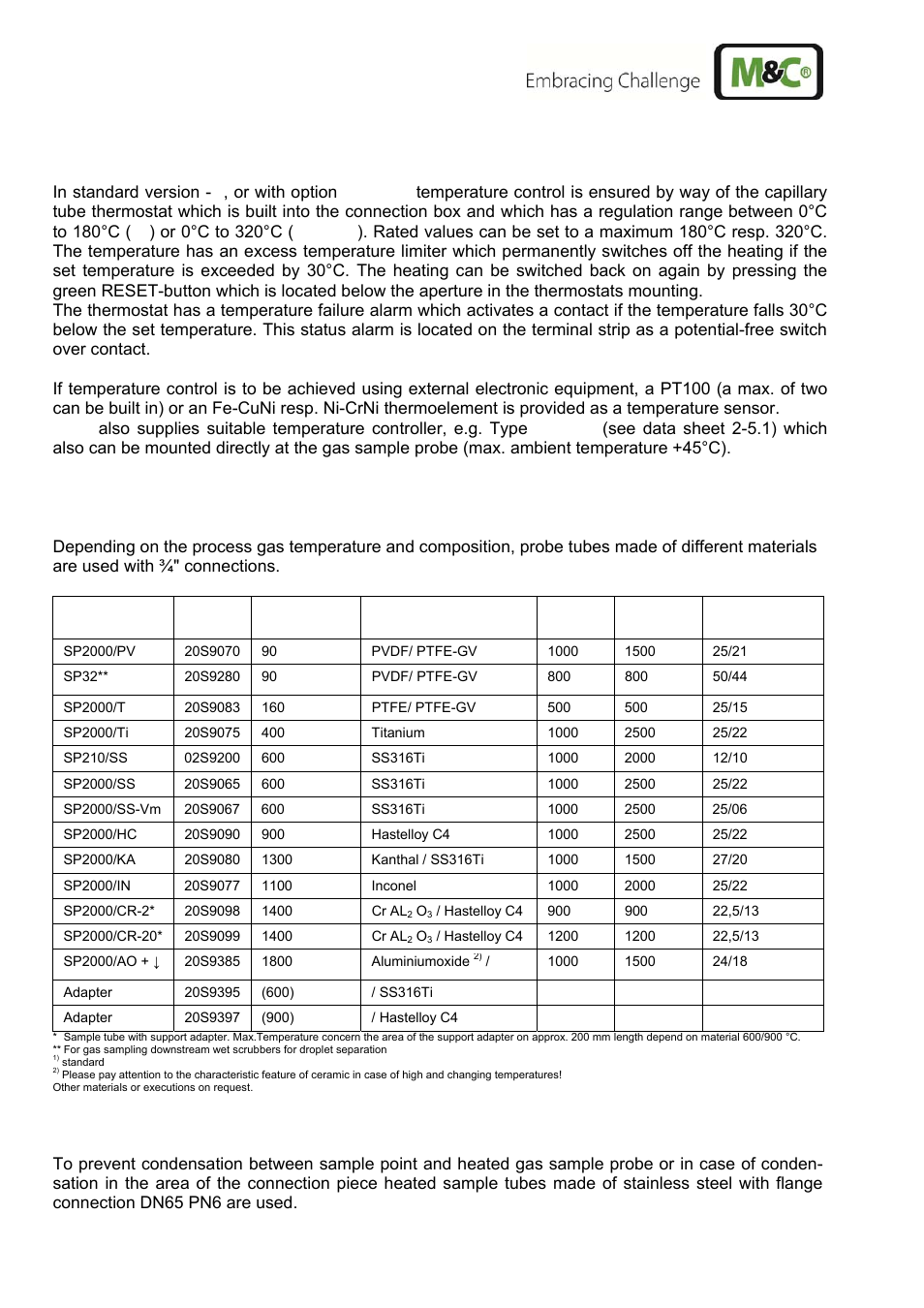 2 temperature controller, 3 sample tube and prefilter possibilities | M&C TechGroup SP2400-H Operator's manual User Manual | Page 12 / 53