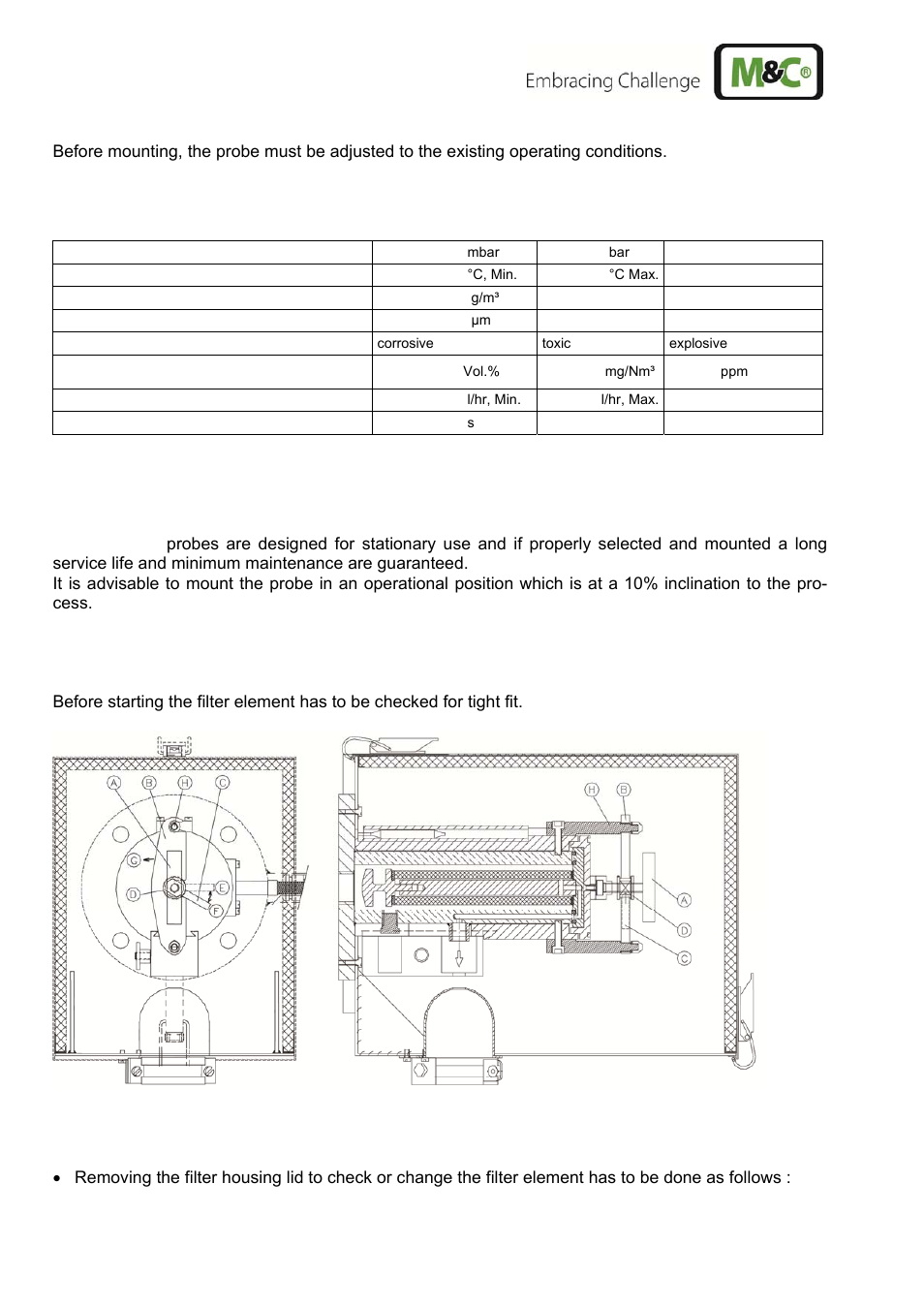 14 mounting, 1 check of the filter element | M&C TechGroup SP2400-H Operator's manual User Manual | Page 16 / 53