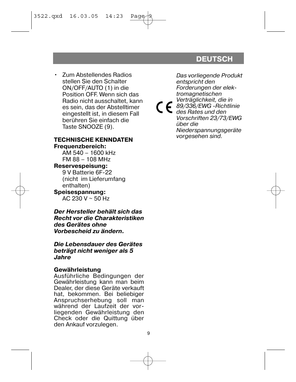 Deutsch | Vitek VT-3522 User Manual | Page 10 / 52