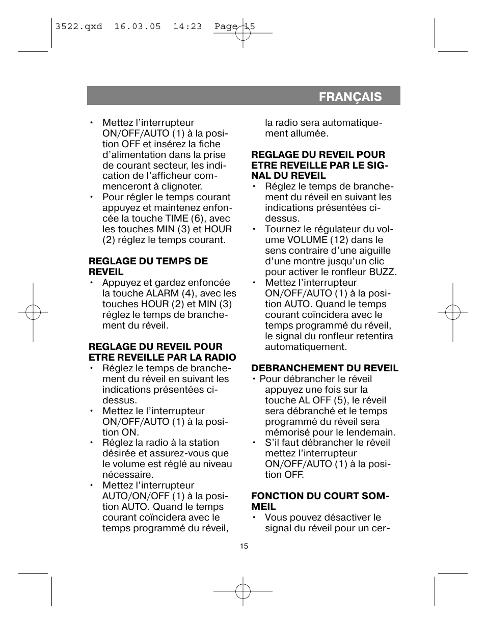 Français | Vitek VT-3522 User Manual | Page 16 / 52
