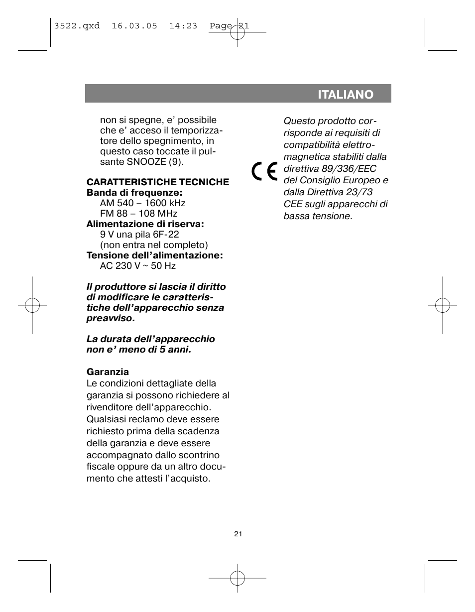 Italiano | Vitek VT-3522 User Manual | Page 22 / 52
