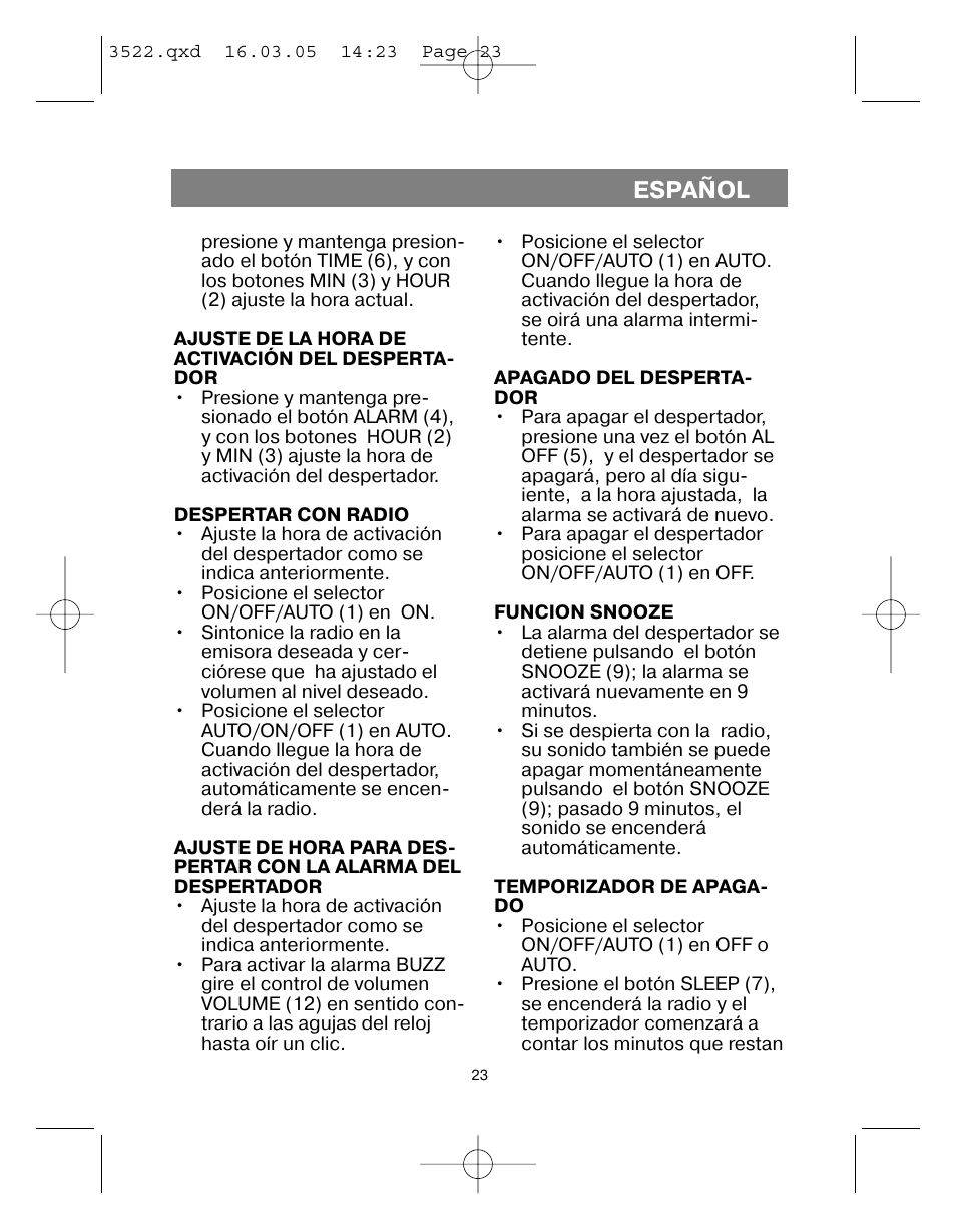 Español | Vitek VT-3522 User Manual | Page 24 / 52