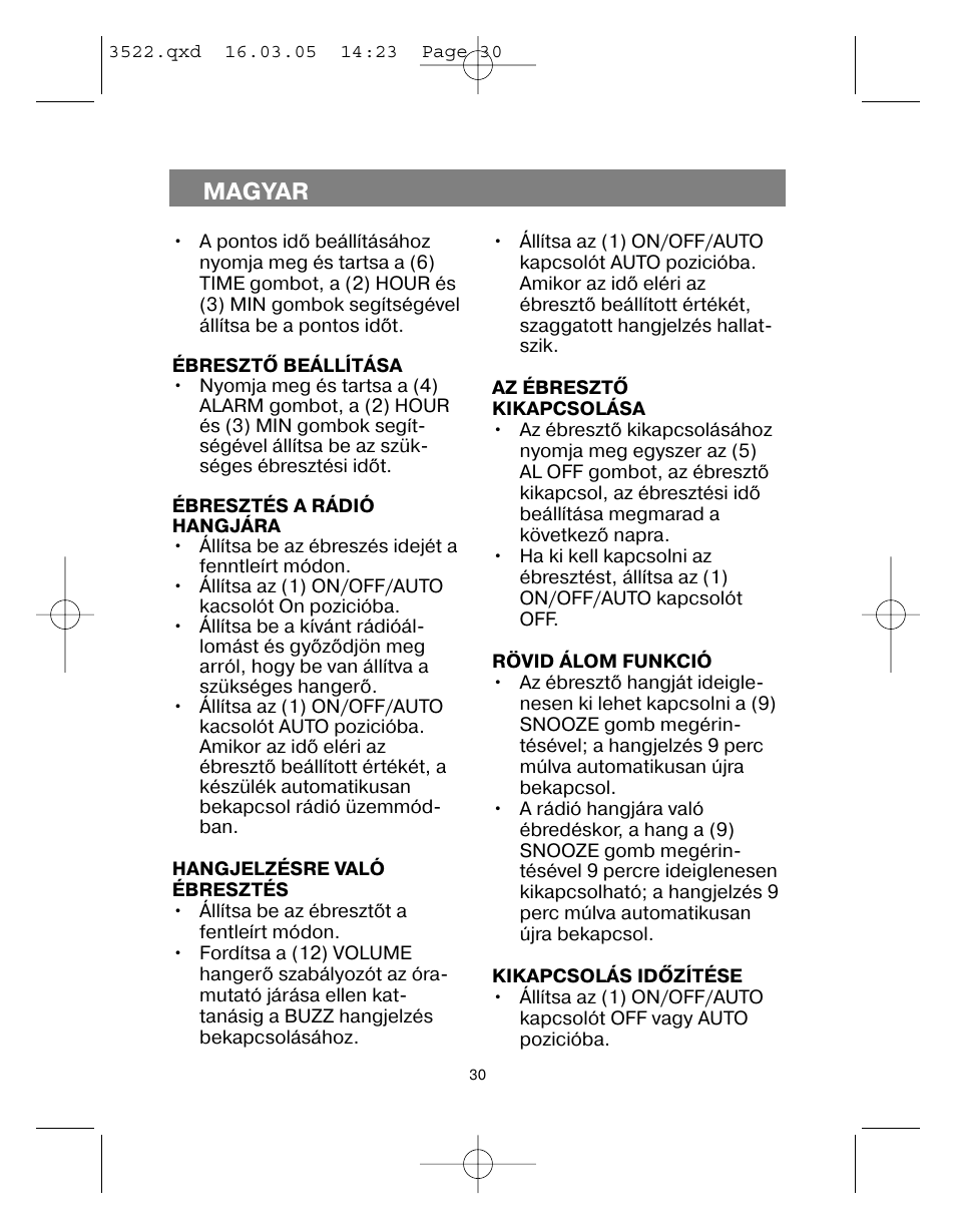Magyar | Vitek VT-3522 User Manual | Page 31 / 52