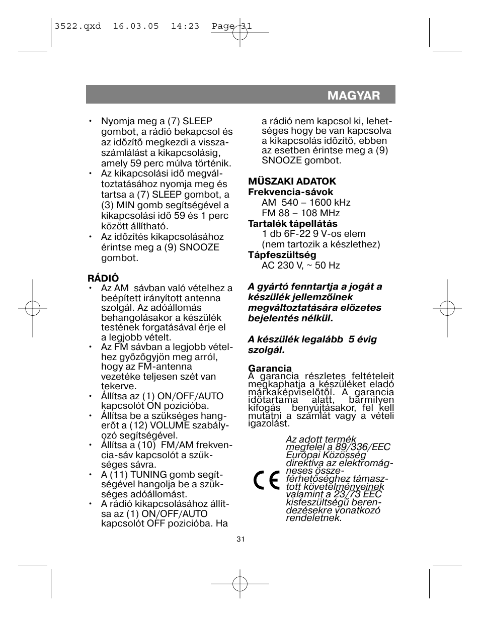 Magyar | Vitek VT-3522 User Manual | Page 32 / 52