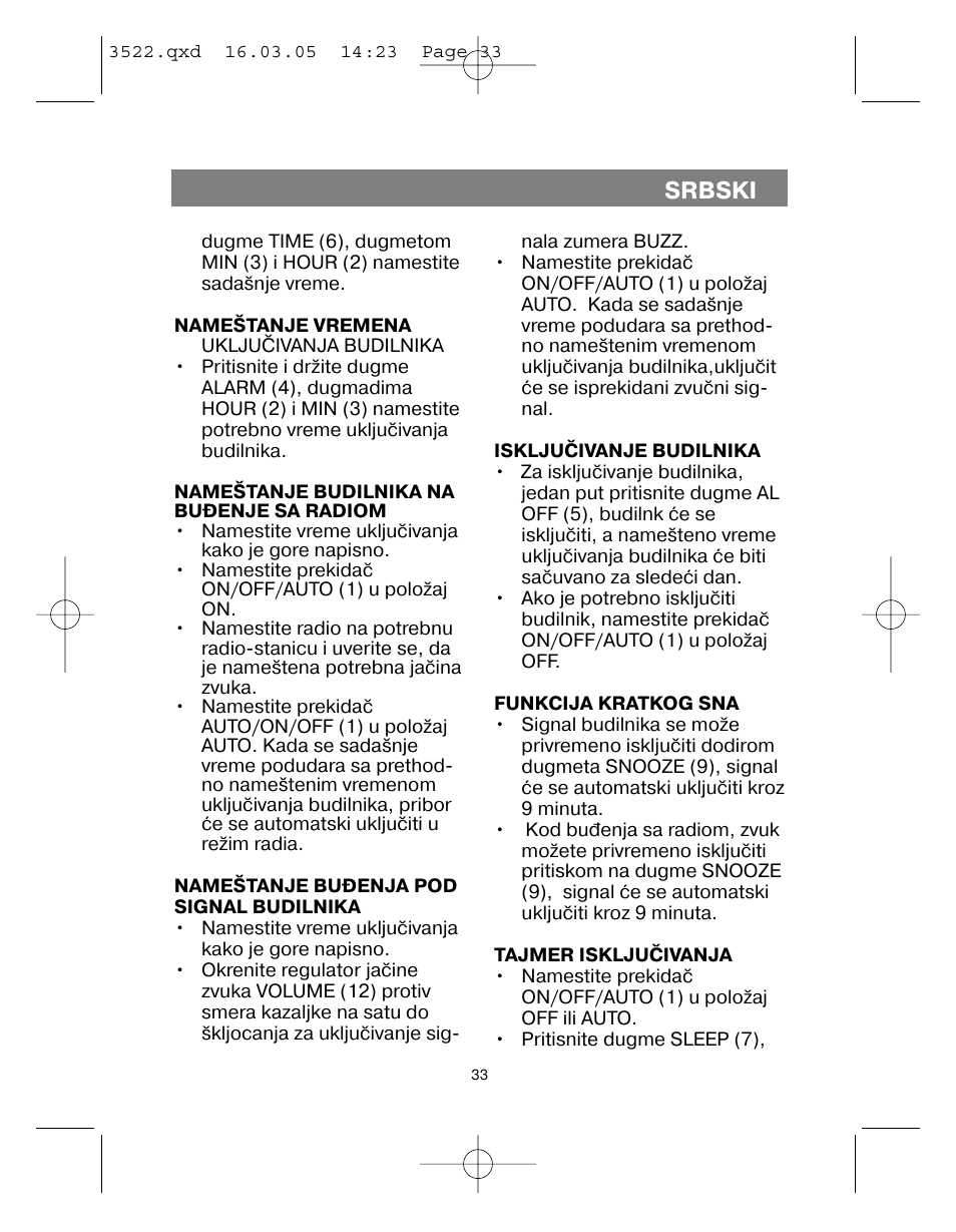 Srbski | Vitek VT-3522 User Manual | Page 34 / 52