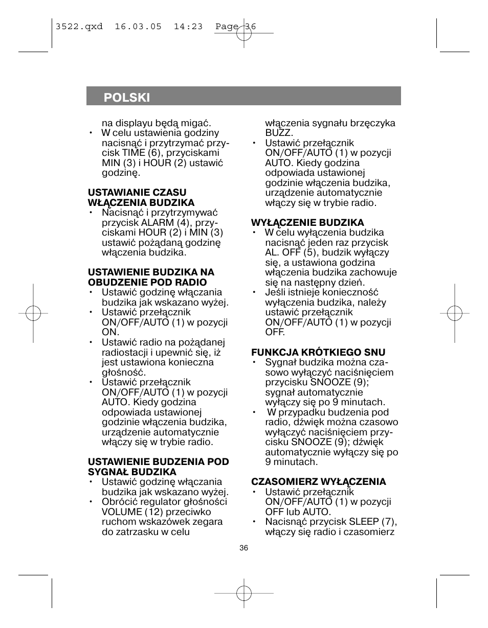 Polski | Vitek VT-3522 User Manual | Page 37 / 52