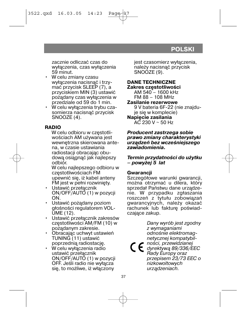 Polski | Vitek VT-3522 User Manual | Page 38 / 52