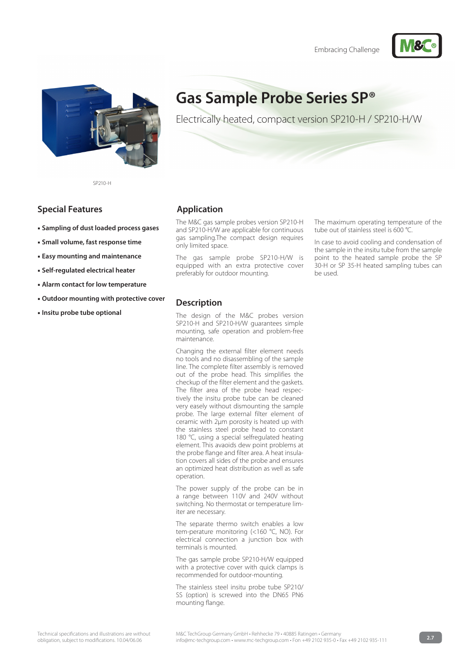 M&C TechGroup SP210-H_W Data sheet User Manual | 2 pages