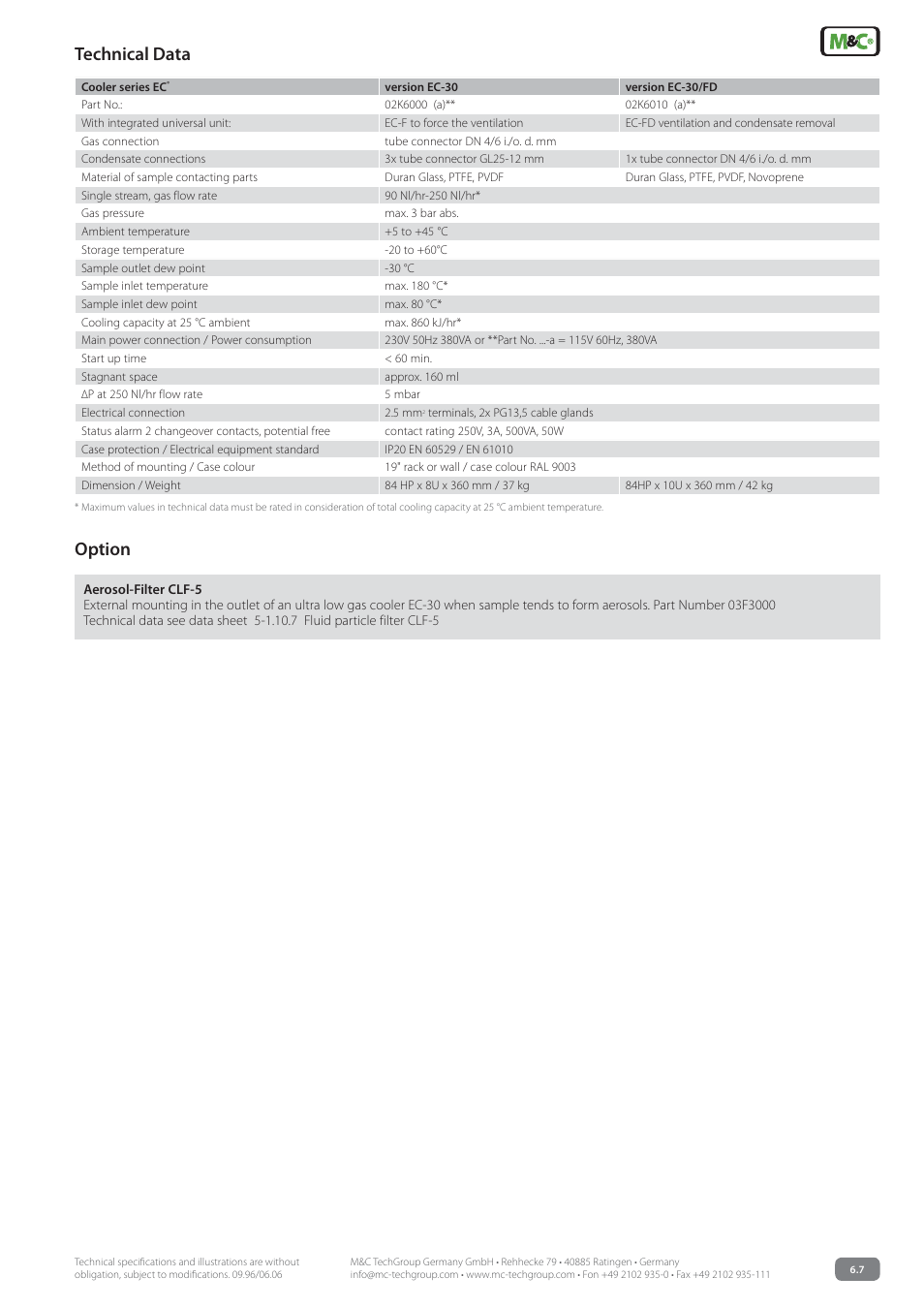 Option technical data | M&C TechGroup EC-30 Data sheet User Manual | Page 3 / 3