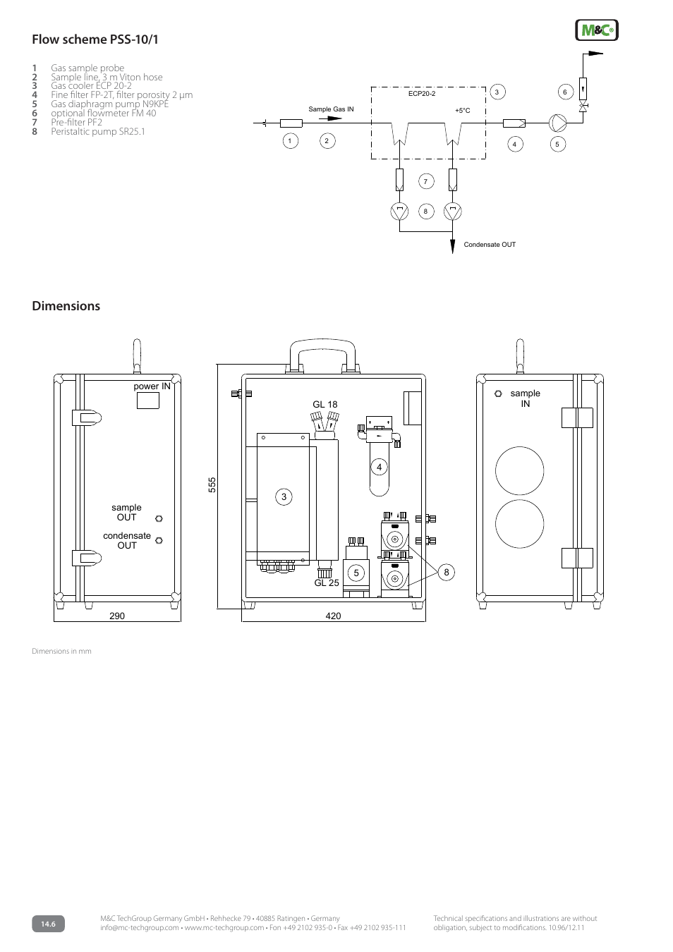 Dimensions, Flow scheme pss-10/1 | M&C TechGroup PSS-10_1 Data sheet User Manual | Page 2 / 3