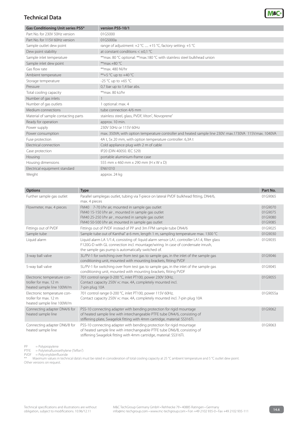 Technical data | M&C TechGroup PSS-10_1 Data sheet User Manual | Page 3 / 3