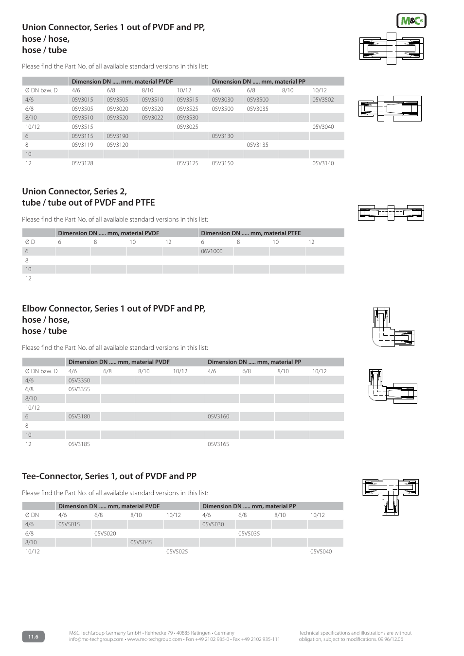 Tee-connector, series 1, out of pvdf and pp | M&C TechGroup VST Data sheet User Manual | Page 4 / 5