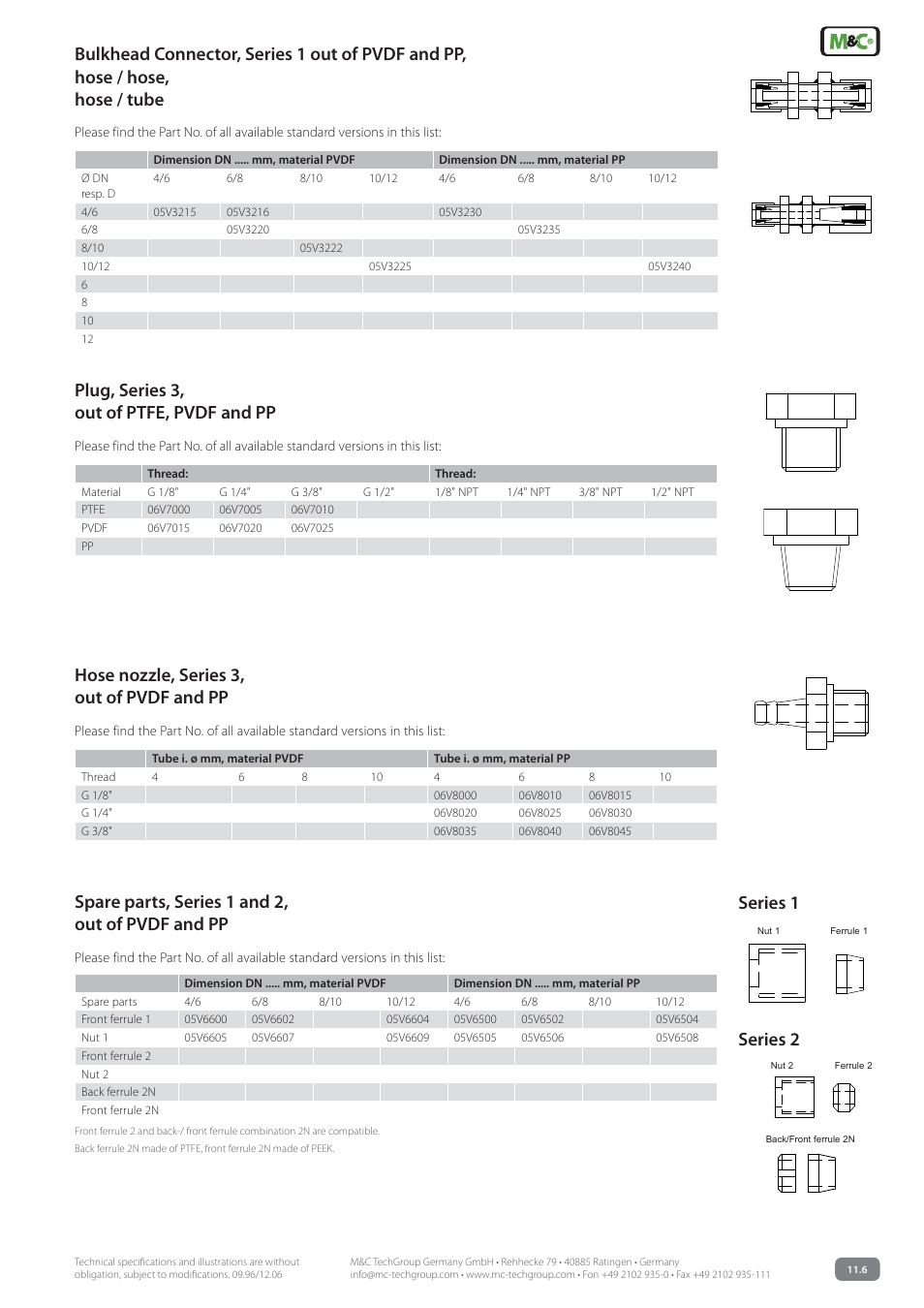 Plug, series 3, out of ptfe, pvdf and pp, Hose nozzle, series 3, out of pvdf and pp | M&C TechGroup VST Data sheet User Manual | Page 5 / 5