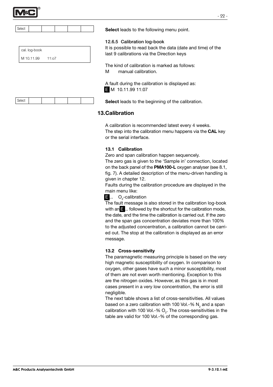 Calibration | M&C TechGroup PMA 100-L Operator's manual User Manual | Page 22 / 30