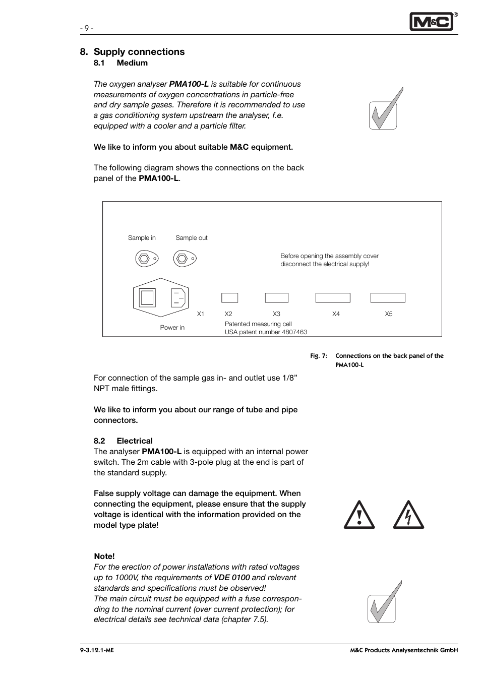 Supply connections | M&C TechGroup PMA 100-L Operator's manual User Manual | Page 9 / 30