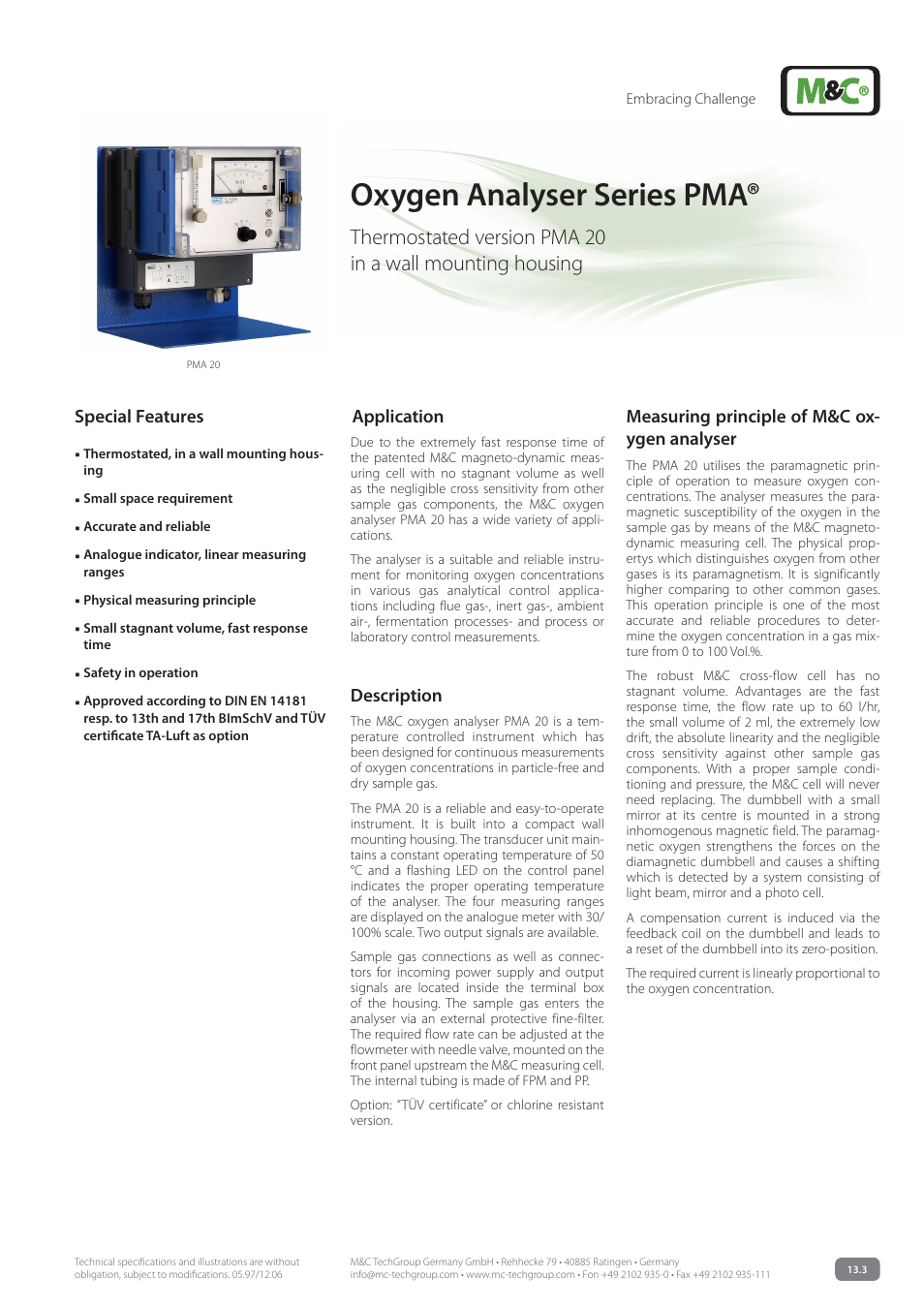 M&C TechGroup PMA 20 Data sheet User Manual | 3 pages