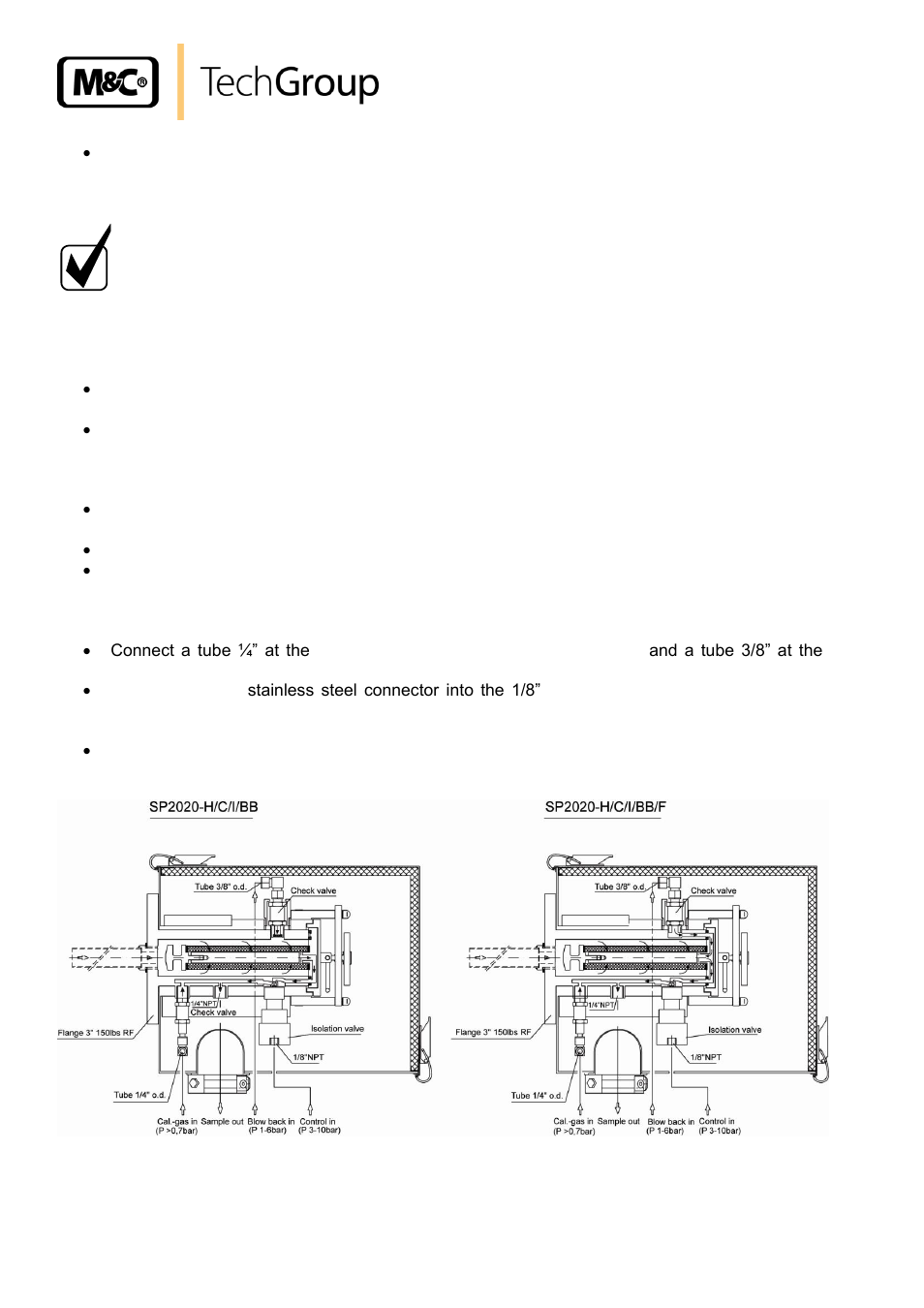 Pneumatic connexions, Figure 2, Connexions sp2020-h/c/i/bb and sp2020-h/c/i/bb/f | M&C TechGroup SP2020-H_C_I_BB_F Operator's manual User Manual | Page 14 / 29