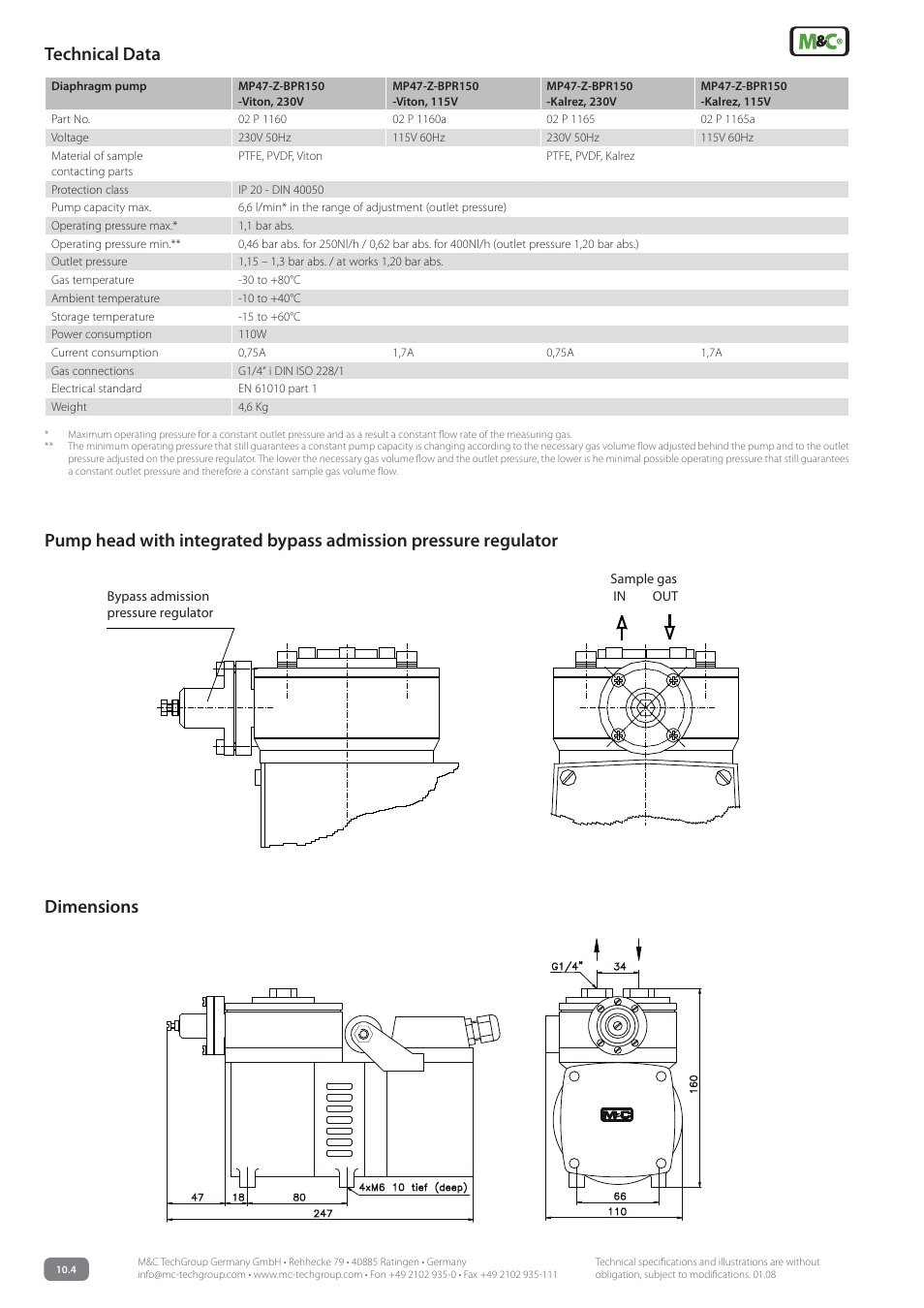 Technical data dimensions | M&C TechGroup MP47-Z-BPR150 Data sheet User Manual | Page 2 / 2