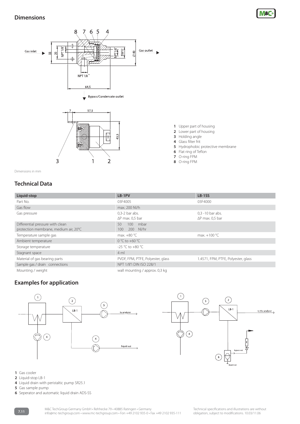 Dimensions, Technical data examples for application | M&C TechGroup LB-1SS Data sheet User Manual | Page 2 / 2