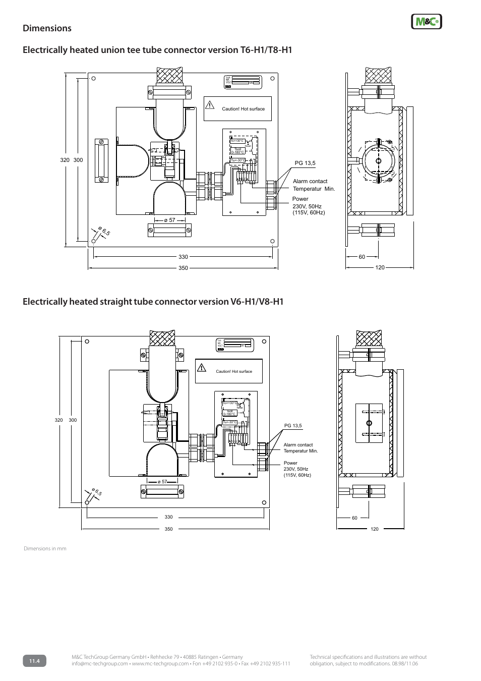 Dimensions | M&C TechGroup V..-H1 Series Data sheet User Manual | Page 2 / 3