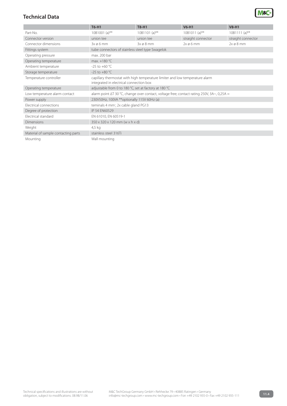 Technical data | M&C TechGroup V..-H1 Series Data sheet User Manual | Page 3 / 3