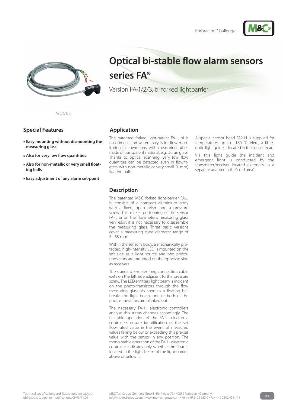 M&C TechGroup FA-1_2_3 bi Data sheet User Manual | 2 pages