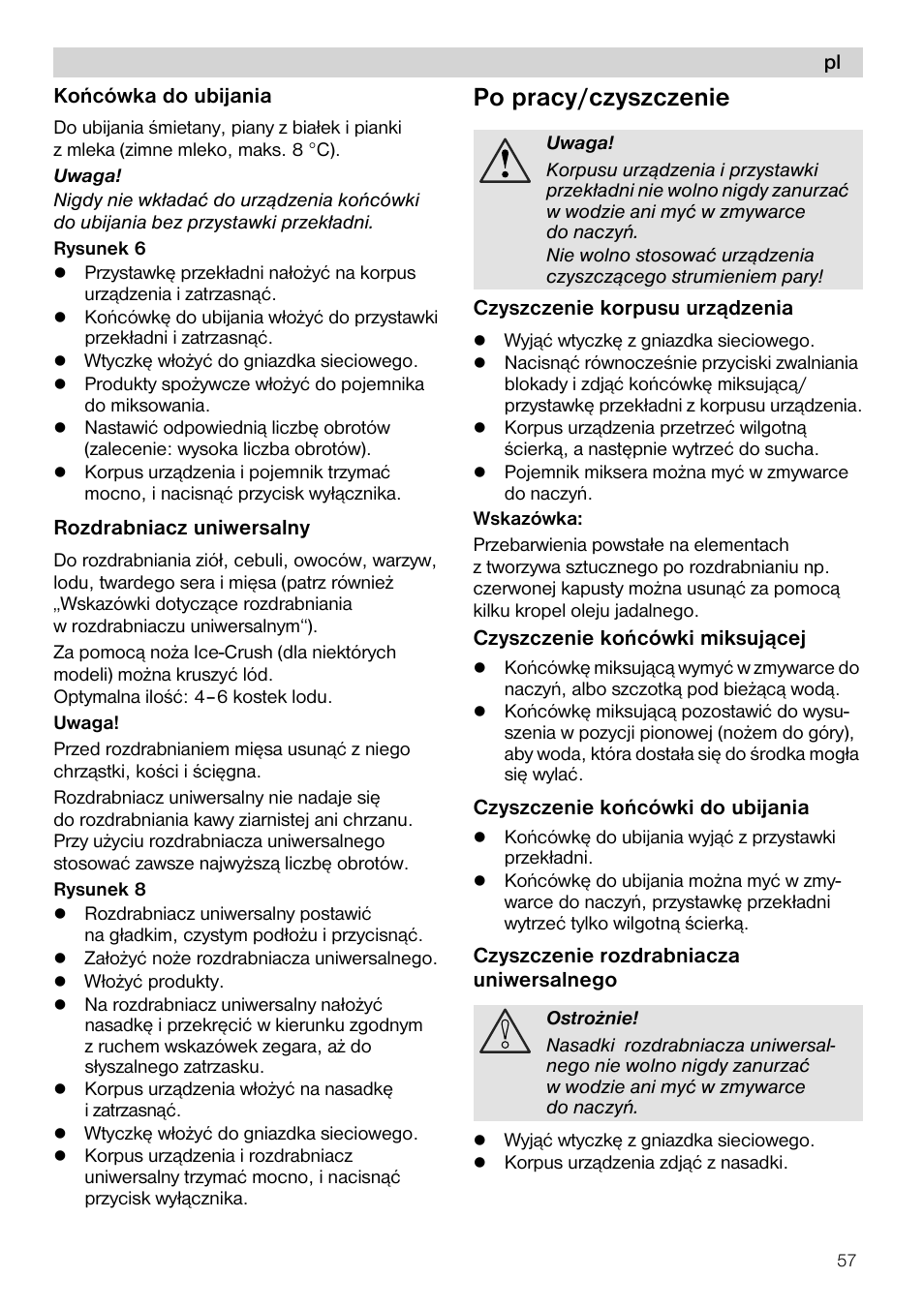 Po pracy/czyszczenie | Siemens MQ 5 N 302 User Manual | Page 57 / 81