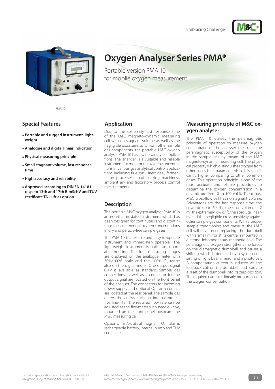M&C TechGroup PMA 10 Data sheet User Manual | 3 pages